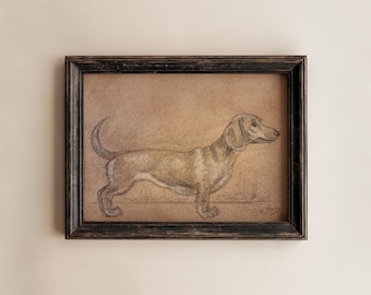 Original, NOT A PRINT- Dachshund Dog, Dog Pencil Drawing Sketch, Dachshund Vintage Sketch, Country Dog Drawing, Dog Drawing (Unframed - 5x7)