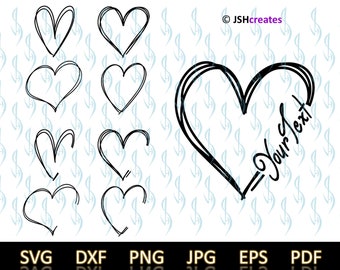 Heart SVG, Doodle Heart svg, heart clipart, SVG, Hand drawn, Valentine Hearts, PNG, dxf, Cutting files for Cricut, Commercial use,JSHcreates