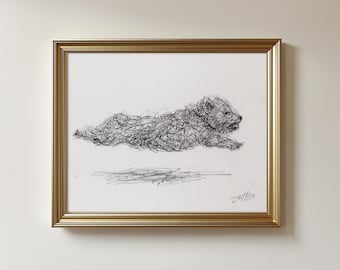 Original Running Dog Pen Sketch: Terrier Scribble Drawing (Unframed) 8.5x11"