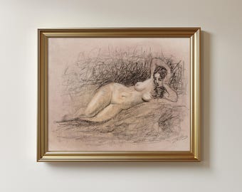 Original Nude Drawing Sketch: Minimal Charcoal and Pastel, (Unframed Art) 8.5x11"