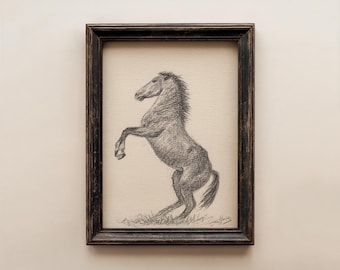 Dessin original d'esquisse de cheval : décoration murale de ferme, crayon graphite (sans cadre - 5 x 7)