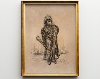 Vintage Woman Soldier Sketch Print: Mexican Revolution Printable Wall Art (Digital Download) JSH-302