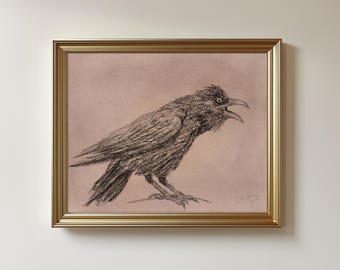 Original Crow Drawing - Raven Charcoal Sketch, Unframed (8.5 x 11 inches)