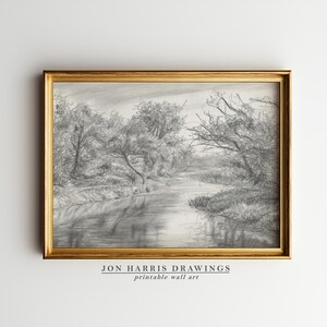 Landscape Wall Art Print: River and Tree Scape Decor (Digital Download) JSH-218