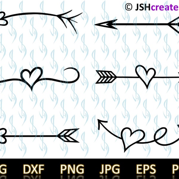 Arrow SVG, Arrow Heart svg, Love Hearts, Heart Brackets svg, Heart Flourishes svg, Arrow, Heart, Arrow Cut File, Clipart, Decals, JSHcreates