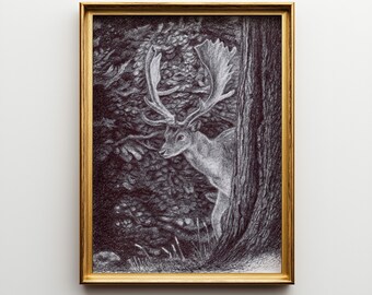 Deer Sketch Print: Woodland Wall Art (Digital Download Printable) JSH-144