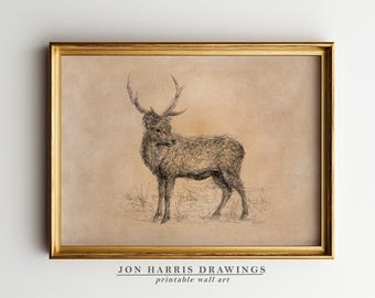 Reindeer Printable Wall Art: Pen & Ink Farmhouse Decor (Digital Download) JSH-330