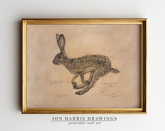 Vintage Jack Rabbit Sketch Print: Rustic Country Wall Art (Digital Download)