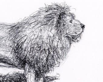 オリジナルライオン ボールペン画 - フレームなしライオンスケッチ