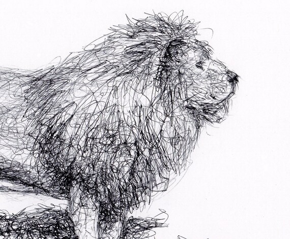 オリジナルライオン ボールペン画 - フレームなしライオンスケッチ