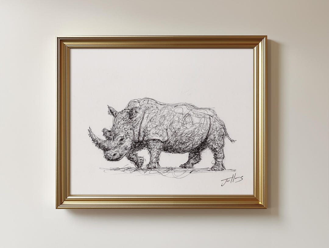 ボールペン 画　ペン画　絵画　【サイ生】　1点もの オリジナルサイのボールペン画 - フレームなしサイのスケッチアート