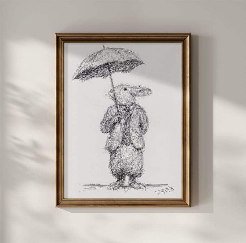 Original Gentleman Rabbit Drawing Sketch: Biro Pen Art, Unframed (8 ...