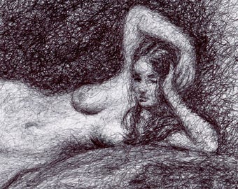 Original Nude Woman Drawing, Figure art, Biro Pen (8.5x11 in, Unframed)