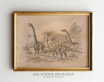 Dinosaur Printable Wall Art: Rustic Country Sketch Print (Digital Download)