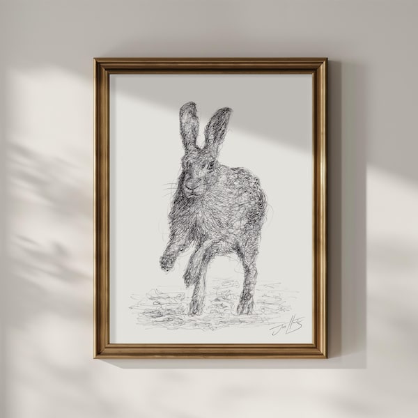 Original, NOT A PRINT - Jack Rabbit animal art, Rabbit Pen drawing, Rabbit illustration, Rabbit drawing, Minimal art, Unframed art.