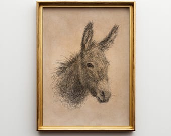 ヴィンテージスタイルのロバのイラスト、手描きの動物の肖像画
