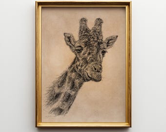Giraffe Printable Wall Art: Vintage Pen & Ink Sketch on Textured Background (Digital Download) JSH-154