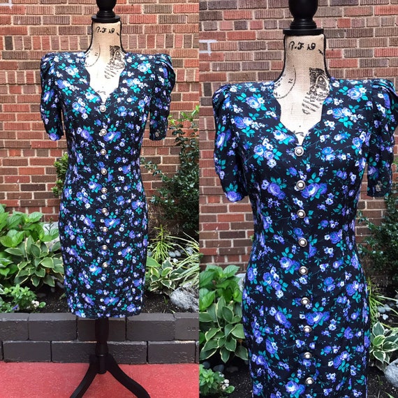 Vintage 1980s floral button down dress