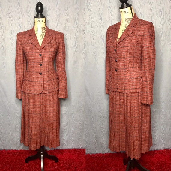 1970s suit/ Vintage 1970s Evan Picone plaid suit