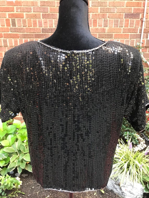 Vintage 1980s black beaded sequins silk blouse - image 8