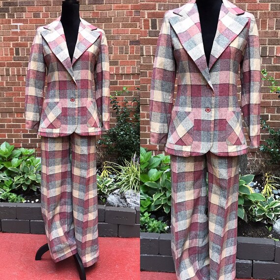 1970s suit/ Vintage 1970s plaid suit