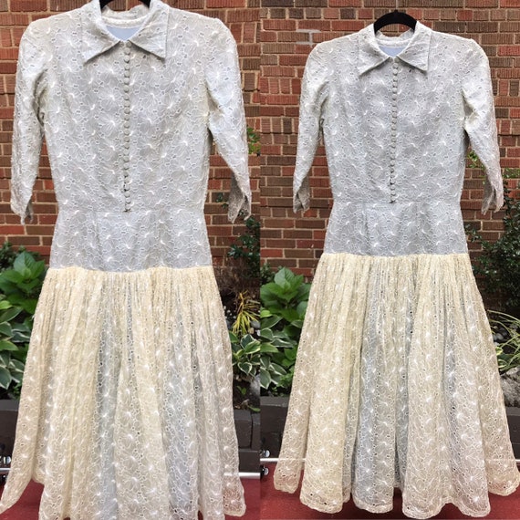 1950s dress/ Vintage 1950s drop waist tea dress