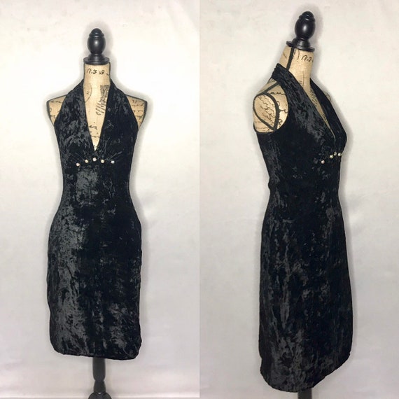 1980s dress/ Vintage 1980s velvet LBD cocktail dr… - image 1