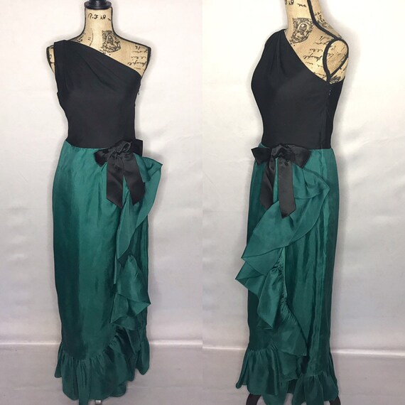1960s dress/ Vintage 1960s one-shoulder wrap dress