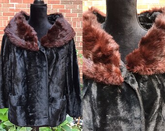 1950s coat/ Vintage 1950s faux fur coat