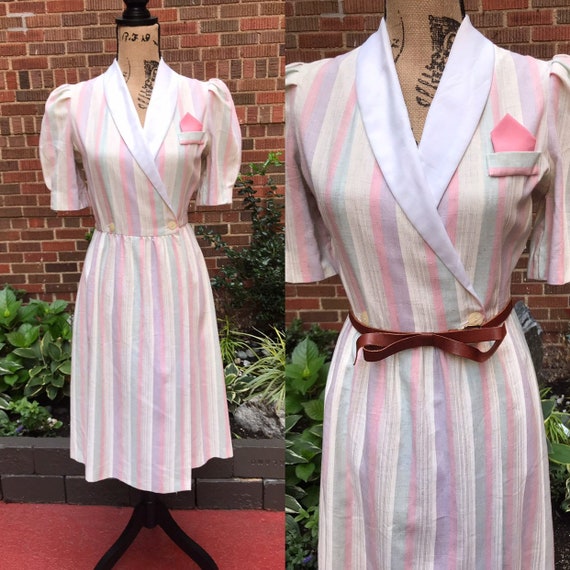 1970s dress/ Vintage 1970s Betsy's things stripe w
