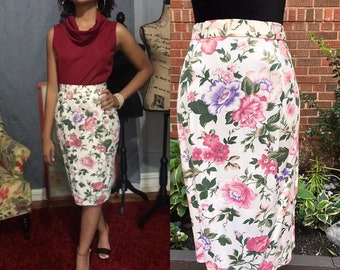 Vintage 1970s floral pencil skirt