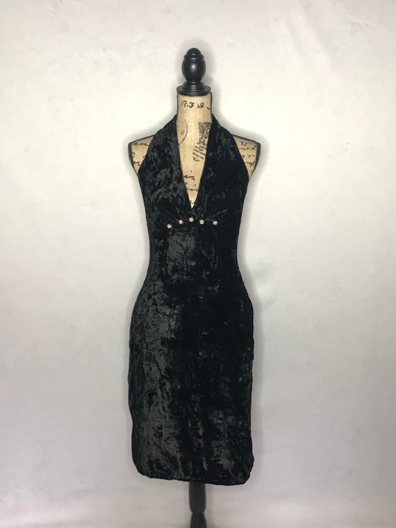 1980s dress/ Vintage 1980s velvet LBD cocktail dr… - image 2