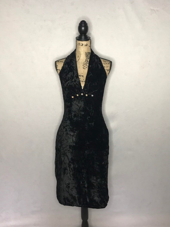 1980s dress/ Vintage 1980s velvet LBD cocktail dr… - image 6