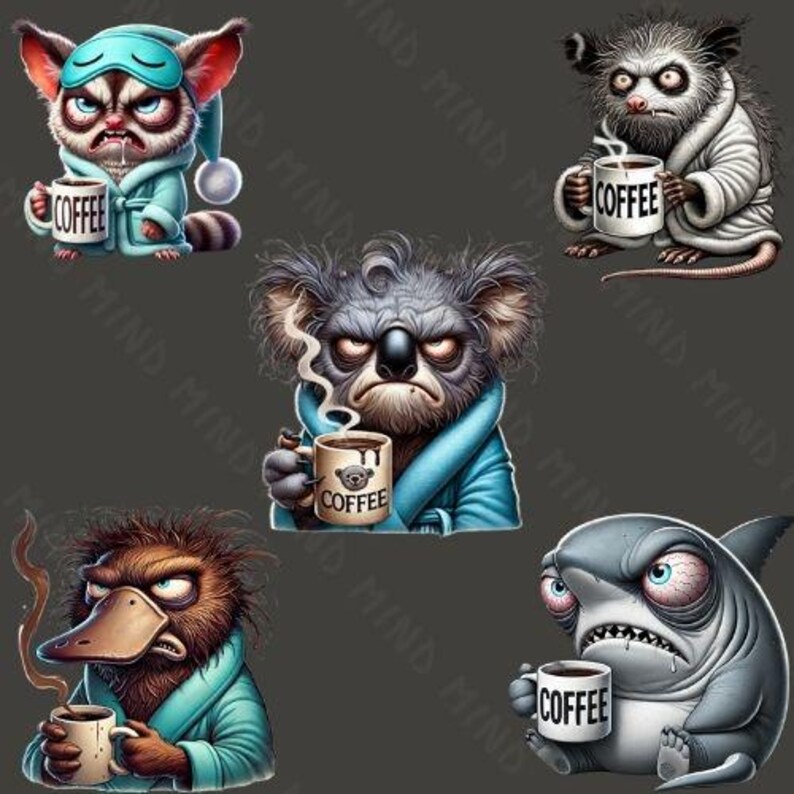 20 Printable Grumpy Australian Coffee Animal Clipart Bundle – Grumpy ...