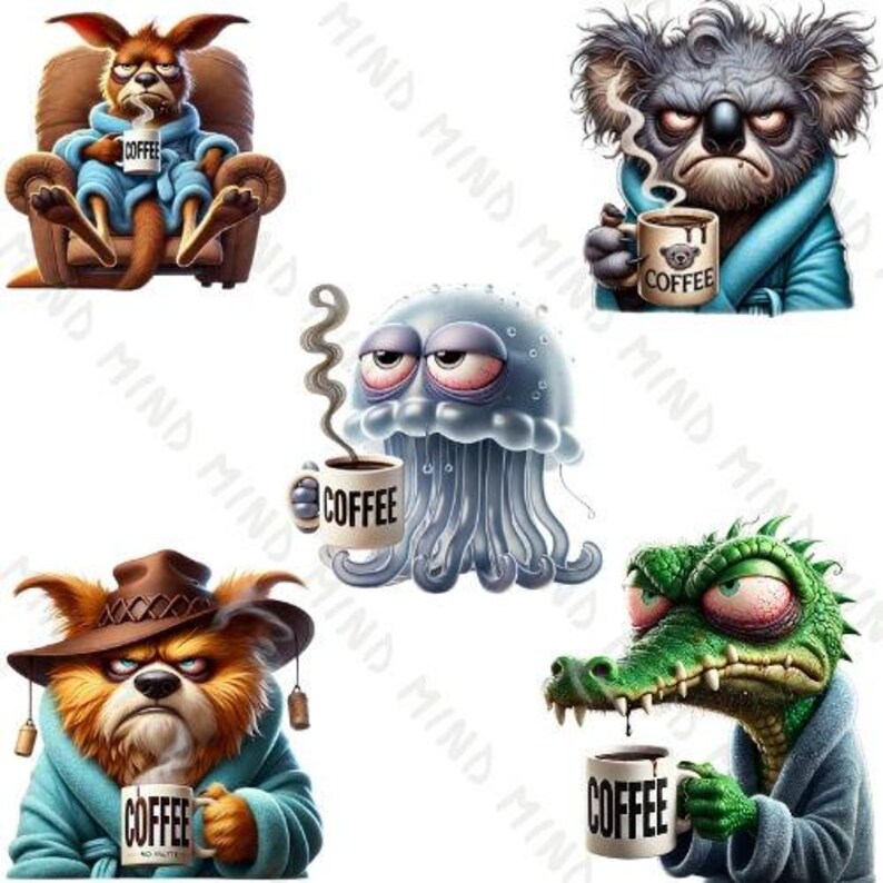 20 Printable Grumpy Australian Coffee Animal Clipart Bundle – Grumpy ...