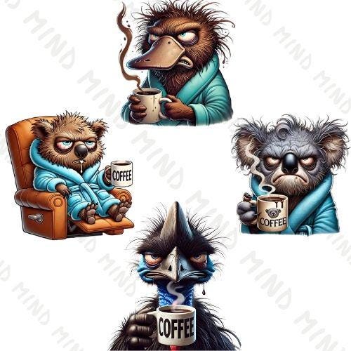 20 Printable Grumpy Australian Coffee Animal Clipart Bundle – Grumpy ...