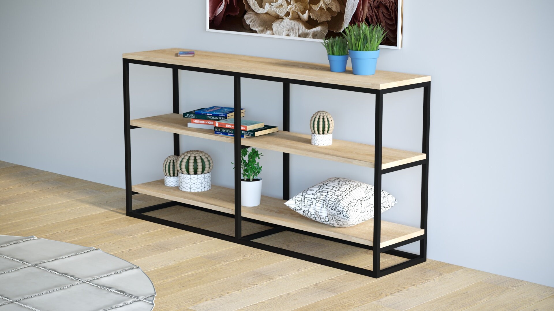 Gabinete de estantería Madera/ Acero Industrial de Roble | Etsy