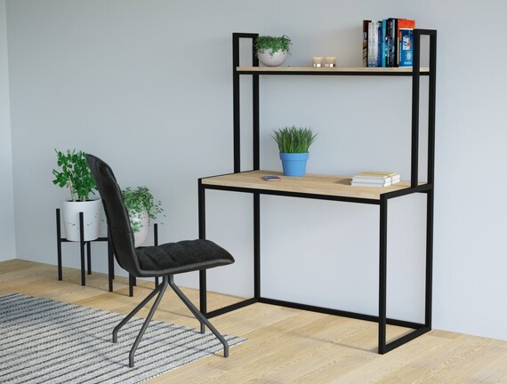 Desk With Shelf Oak Wood Bespoke Size Etsy