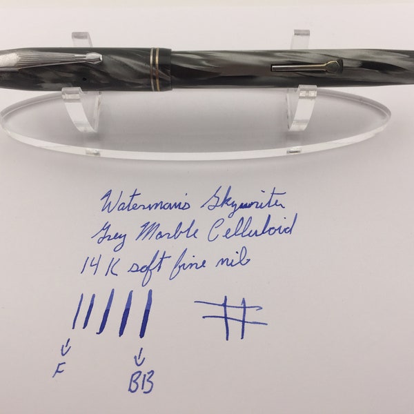 WATERMAN'S SKYWRITER Fountain Pen, Grey Marble Celluloid, 14K Gold Soft Fine Nib