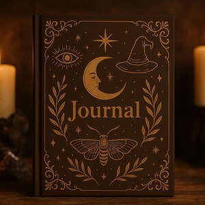 Witchy Journal Printable | Vintage Grimoire Pages | 6&quot; x 9&quot; PDF | Digital Book of Shadows Cover + Writing Pages | Mystical Stationery