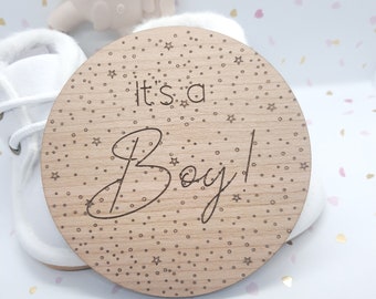 Wooden Baby Announcement Plaque - Pregnancy and Birth Announcement - Baby Shower Gift - Personalised Disk - Coming Soon - Photo Props