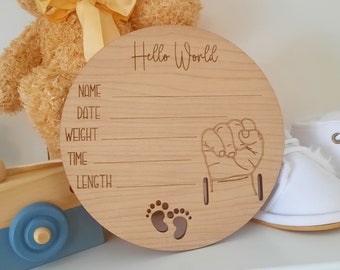 Baby announcement - Personalised baby birth arrival sign - Baby keepsake - social media - new baby welcome sign - hospital band keepsake -