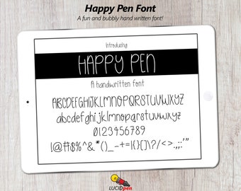 Hand Lettered Font Happy Pen, Hand Written Font, Happy Pen Font by LucidPen, A fun and bubbly hand written font