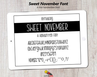 Hand Lettered Font Sweet November, Handwritten Font, Sweet November Font by LucidPen, A thin handwritten font
