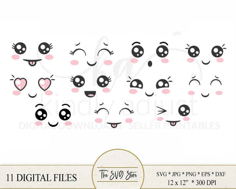 Kawaii SVG Kawaii Face SVG Files for Cricut Commercial image 1