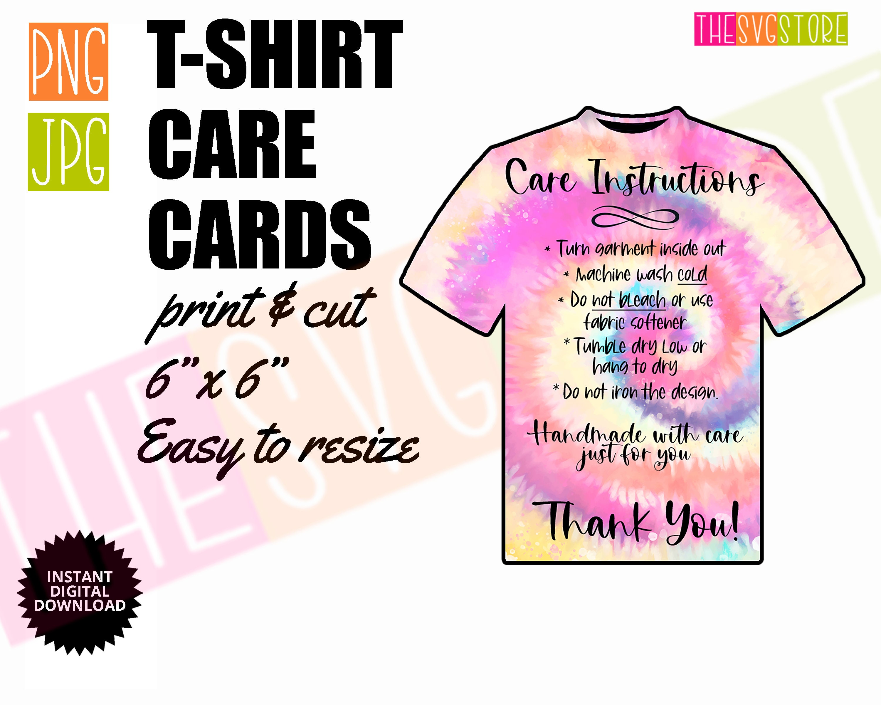 Shirt Washing Instructions Shirt Instructions Cards For Shirt Care Tye Dye Shirt Care Instruction Cards