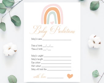 RAINBOW - Custom Baby Predictions Printable Card | Digital Download | Rainbow Baby Shower Game R28