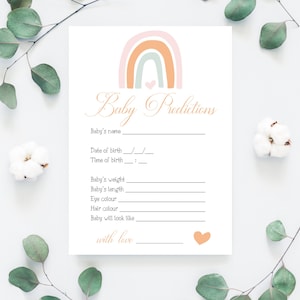RAINBOW - aangepaste baby voorspellingen afdrukbare kaart | Digitaal downloaden | Regenboog babyshower spel R28