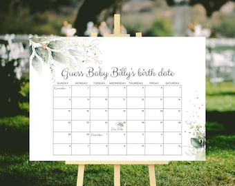 Greenery Baby Shower Game – Guess Due Date Calendar (Digital Download)