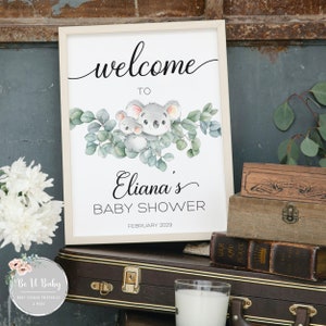 KOALA - Welcome Sign | Baby Shower Sign | Digital Download | Australian Eucalyptus Leaves | Australian Animal K15